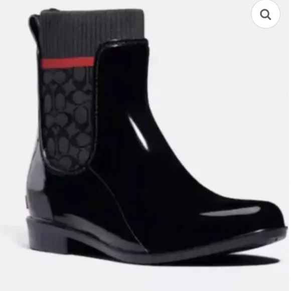 Coach Rivington Rain Boots. Size 8 Black Red. Logo - Picture 10 of 15